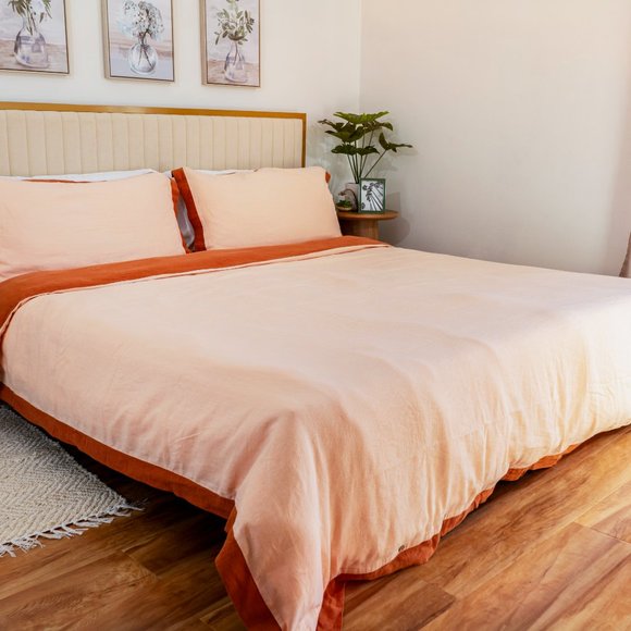 Sweet Palms-100% French Linen European Style Duvet Cover Set (Orange, King Size) - Picture 2 of 7